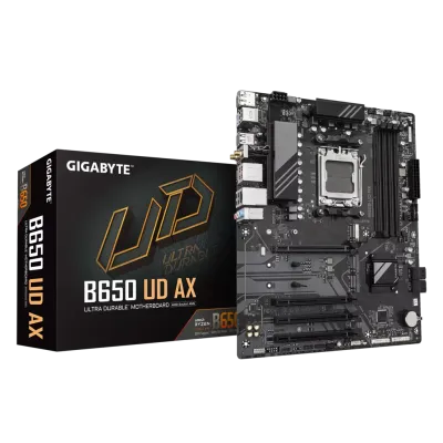 GIGABYTE B650 UD AX, 4xDDR5, 3xM.2, DP, HDMI, Type-C, Wi-Fi 6E, Bluetooth v5.3, AM5 Soket GAMING Anakart