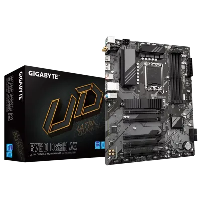 GIGABYTE B760 DS3H AX, rev.1.0, 4xDDR5, 2xM.2, DP, HDMI, Type-C, Wi-Fi 6E, Bluetooth v5.3, 12-13-14.Nesil, LGA1700 Soket, Anakart