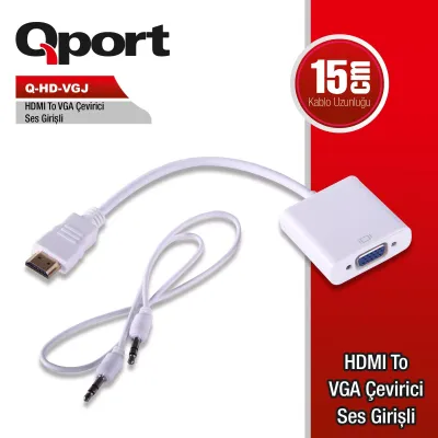 QPORT Q-HD-VGJ 0.15metre HDMI-VGA (D) Görüntü Adaptörü Beyaz Sesli 1080p