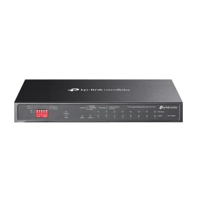 OMADA DS110GMP, 10 Port Gigabit,  8 Port Gigabit PoE+, 123W, 1 Port Combo Gigabit SFP, Yönetilemez, Metal Kasa Masaüstü Sessiz Switch