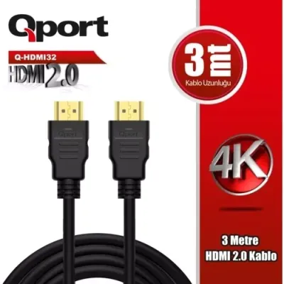 QPORT 3metre Q-HDMI32 HDMI Kablo Gold 4K 60HZ 1.4v 2.0V