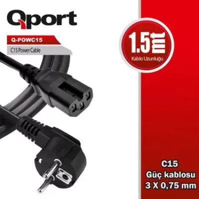 QPORT Q-POWC15 C15 1.5metre Power Kablosu