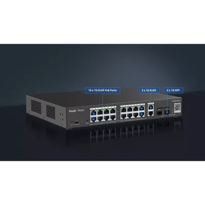 RUIJIE 16port PoE 250w 2-SFP 2-Uplink Gigabit Yönetilebilir Switch RG-ES220GS-P