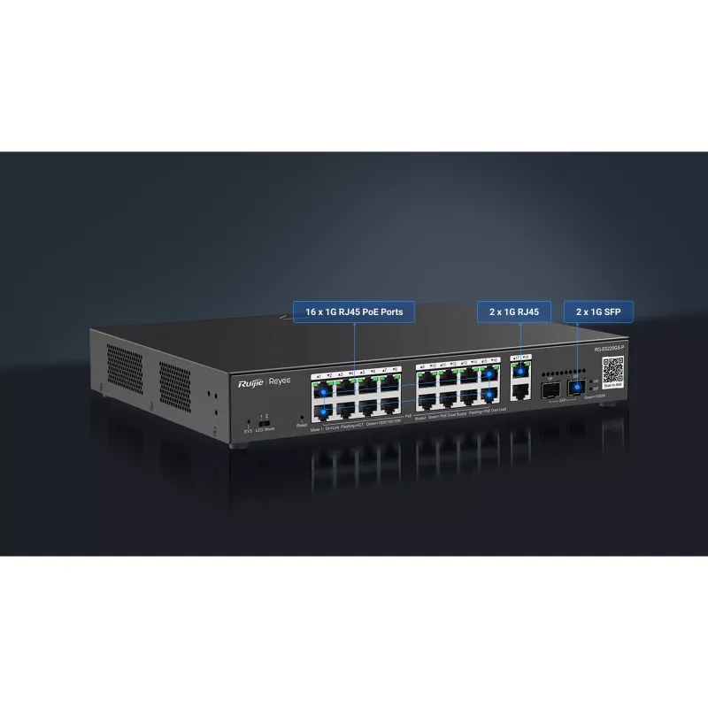 RUIJIE 16port PoE 250w 2-SFP 2-Uplink Gigabit Yönetilebilir Switch RG-ES220GS-P