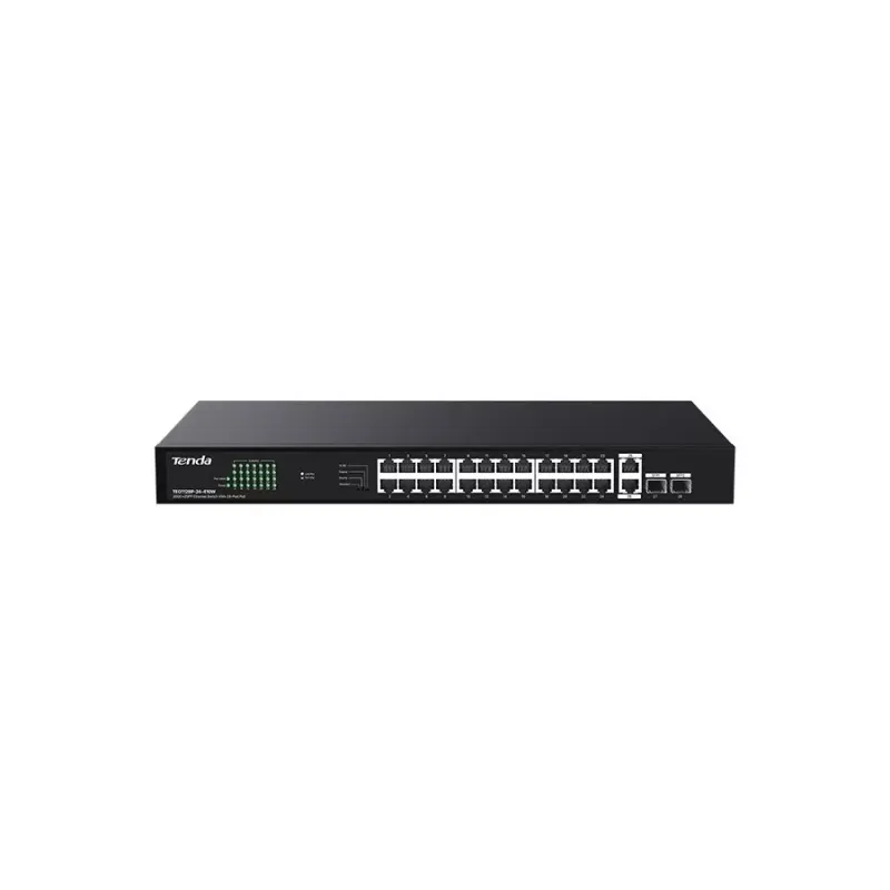TENDA 24port PoE 410w 2-SFP 2-Uplink Gigabit Yönetilemez Switch TEG1128P-24-410W