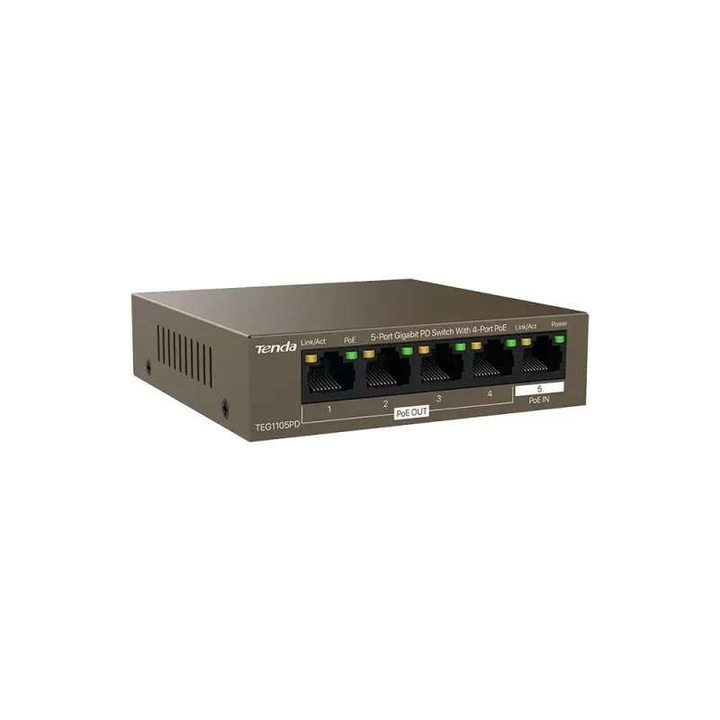 TENDA 5port-4port PoE 30w Gigabit Yönetilemez Switch TEG1105PD