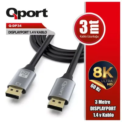 QPORT 3metre Q-DP34 DP Kablo 1.4V
