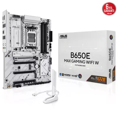 ASUS B650E MAX GAMING WIFI6E W DDR5 HDMI DP PCIE 5.0 AM5 ATX BEYAZ