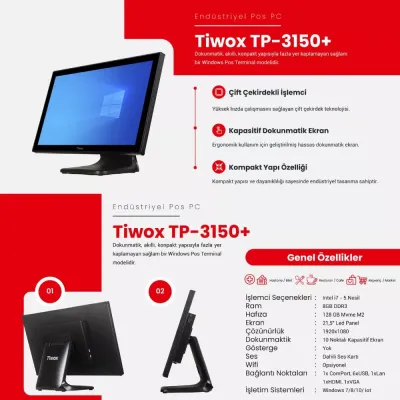 TIWOX TP-3150 PLUS I7 5.GEN 8GB/128GB SSD 21.5" ENDÜSTRİYEL POS PC