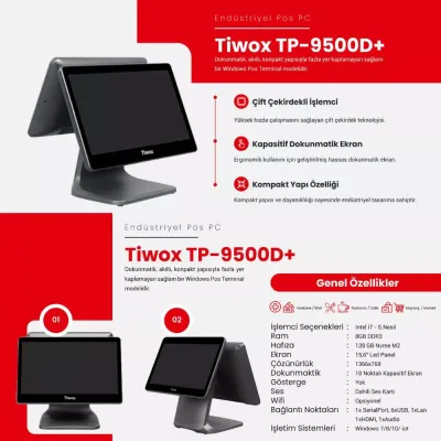 TIWOX TP-9500D PLUS I7 5.GEN 8GB/128GB SSD 15.6" + 13.3" 2.EKRAN ENDÜSTRİYEL POS PC