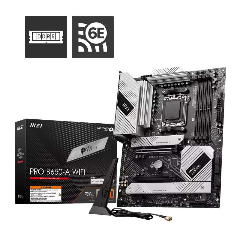 MSI PRO B650-A WIFI6E DDR5 HDMI,DP Port PCIE 4.0 AM5 ATX