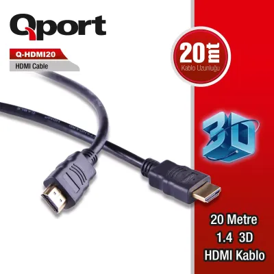 QPORT 20metre Q-HDMI20 HDMI Kablo 3D Gold 1.4v