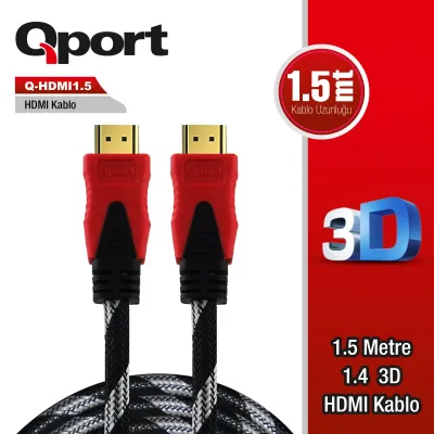 QPORT 1.5metre Q-HDMI1.5 HDMI Kablo 3D Gold 1.4v