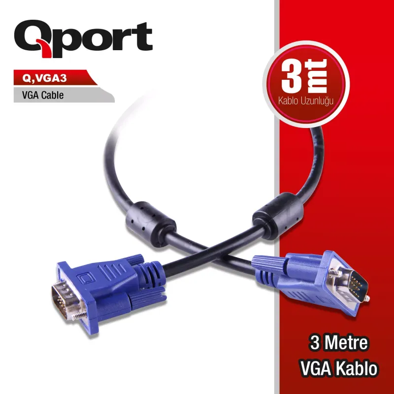QPORT 3metre Q-VGA3 VGA Görüntü Kablosu