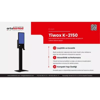 TIWOX 21.5" K-2150B CORE i7 5.nesil 16GB RAM-256GB SSD-W102D-Karekod ve Barkod Yazıcılı Kiosk Siyah