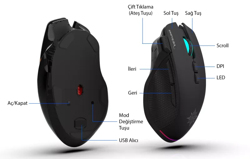 INCA IMG-GT22 Kablosuz + Bluetooth Siyah Gaming Mouse