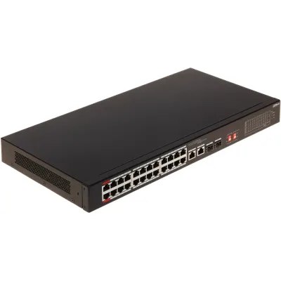 DAHUA S3226-24ET-240, 24 Port, MegaBit, PoE 240W, 2 Port GigaBit Uplink, 2 Port Gigabit Combo SFP, Longe Range 250Mt, Yönetilemez, Rack Mount Switch