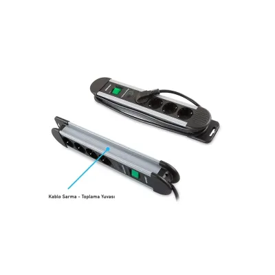 S-LINK Swapp SPGKS03, 3 Soket, Akım Korumalı Priz, 1.5Mt Kablo, 900 Joule (Gri) %100 Bakır