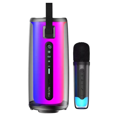 MIKADO MD-17BT CAPELLA, 10W, Taşınabilir, USB/AUX/BT/TF, RGB Işıklı, Transparan, 1800mAh, Mikrofon, Karaoke, Bluetooth Speaker,
