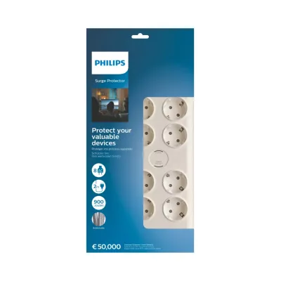 PHILIPS 8-li SPN7080WA/62 900 Joules Akım Koruma Prizi Beyaz