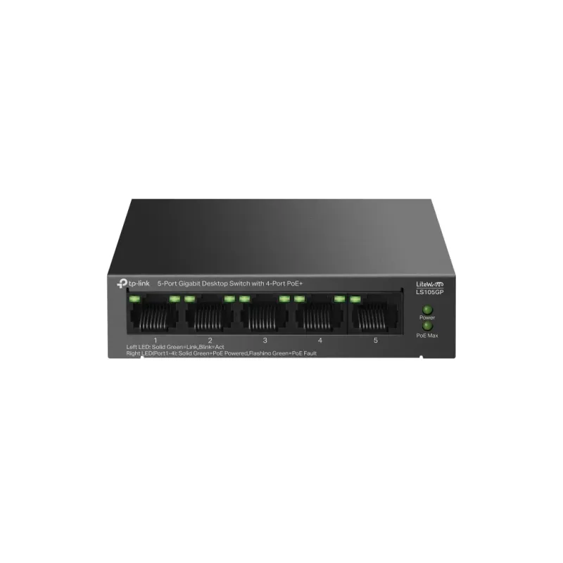 TP-LINK 5port-4port PoE 65w Gigabit Yönetilemez Switch LS105GP