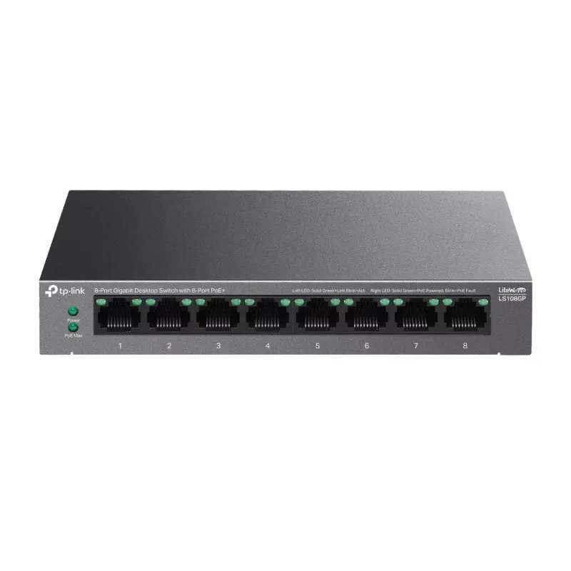 TP-LINK 8port PoE 62w Gigabit Yönetilemez Switch LS108GP
