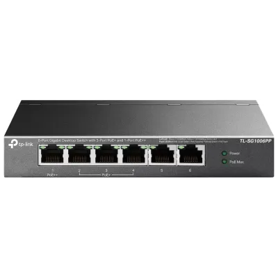 TP-LINK TL-SG1006PP, 6 Port, GigaBit, 4 Port PoE 64W, Yönetilemez, Metal Kasa, Masaüstü Switch