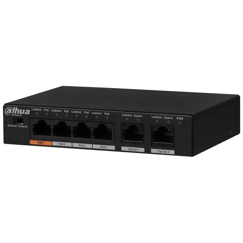 DAHUA 6port-4port PoE 60w 2-Uplink 10/100 Yönetilemez Switch PFS3006-4ET-60-V2