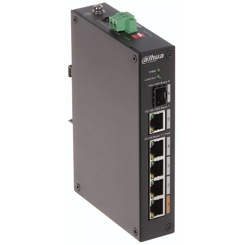 DAHUA 4port PoE 60w 1-SFP 10/100 Yönetilemez Endüstriyel Switch PFS3106-4ET-60