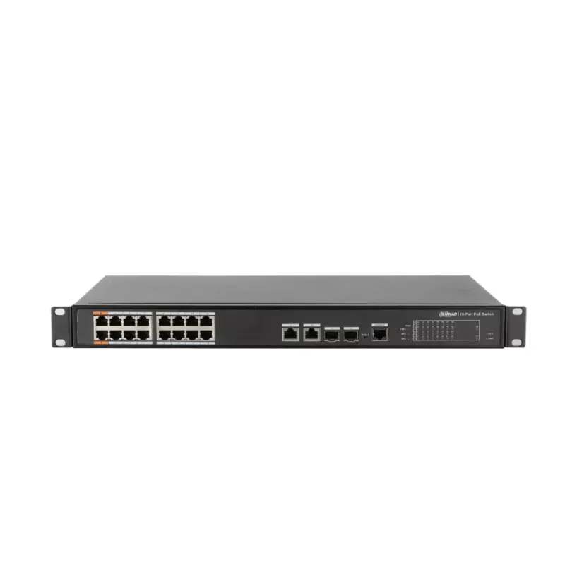 DAHUA PFS4218-16ET-240-V2, 16 Port, MegaBit, PoE 240W, 2 Port GigaBit Uplink, 2 Port GigaBit Combo SFP, Yönetilebilir, Rack Mount  Switch