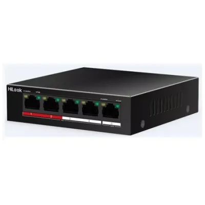 HILOOK NS-0105P-35(B), 4 Port, Megabit, PoE 35W, 1 Port Megabit Uplink, Long Range 250Metre, Yönetilemez, Masaüstü Switch