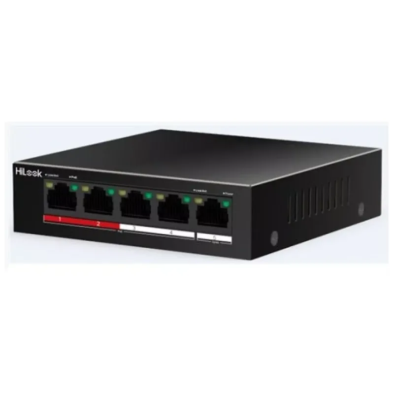 HILOOK NS-0105P-35(B), 4 Port, Megabit, PoE 35W, 1 Port Megabit Uplink, Long Range 250Metre, Yönetilemez, Masaüstü Switch