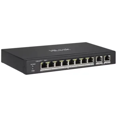 HILOOK NS-0310P-60(B), 8Port, Megabit, PoE 60W, 2 Port Gigabit Uplink, Long Range 250Metre, Yönetilemez, Masaüstü Switch