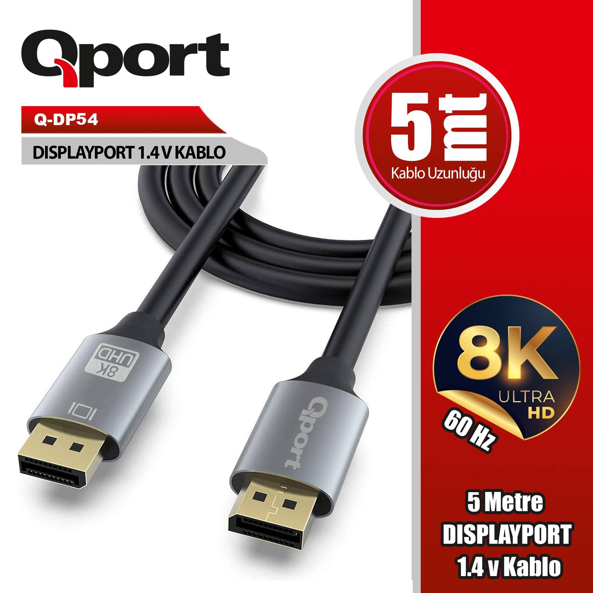 QPORT Q-DP54 5metre 1.4V DP Görüntü Kablosu