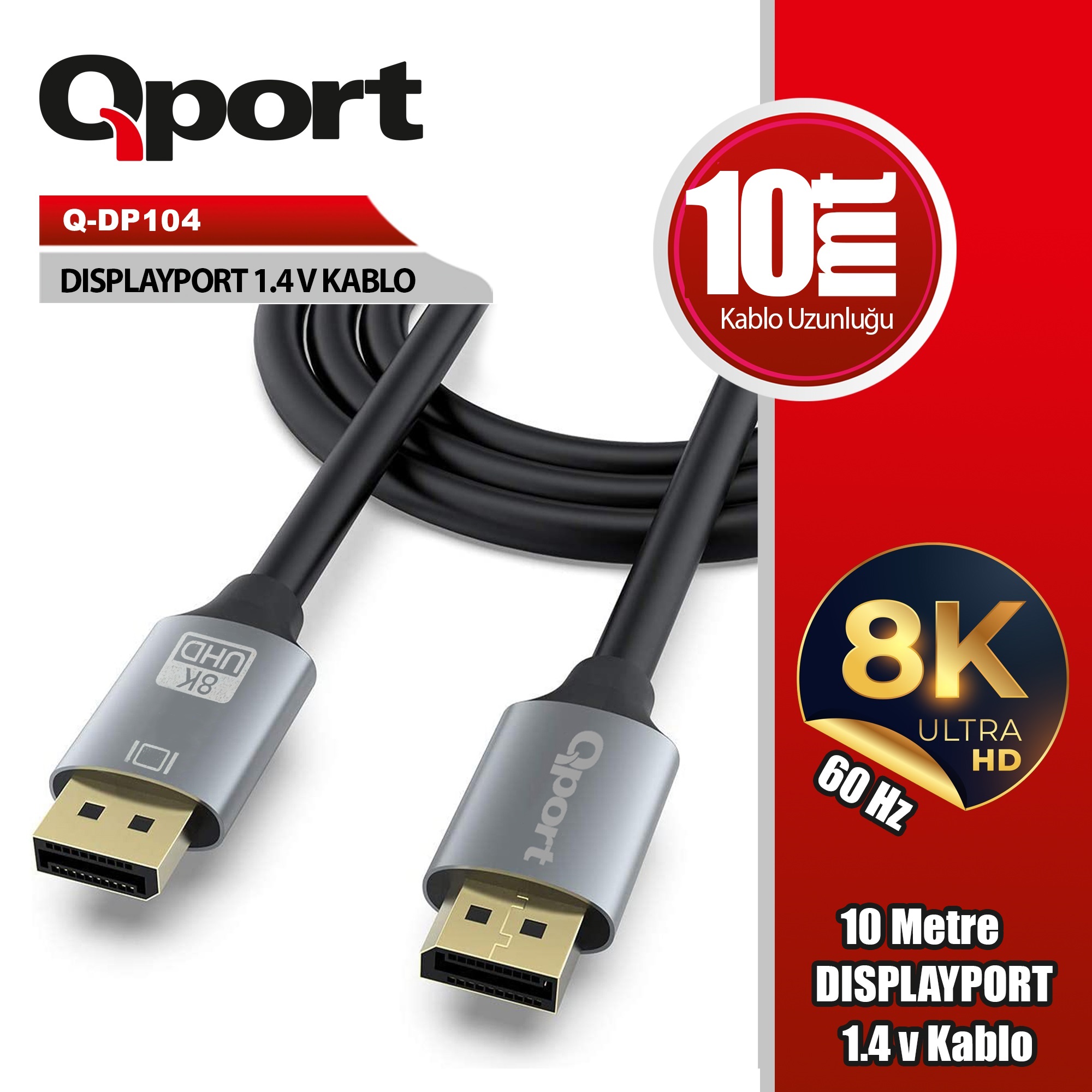 QPORT Q-DP104 10metre 1.4V DP Görüntü Kablosu