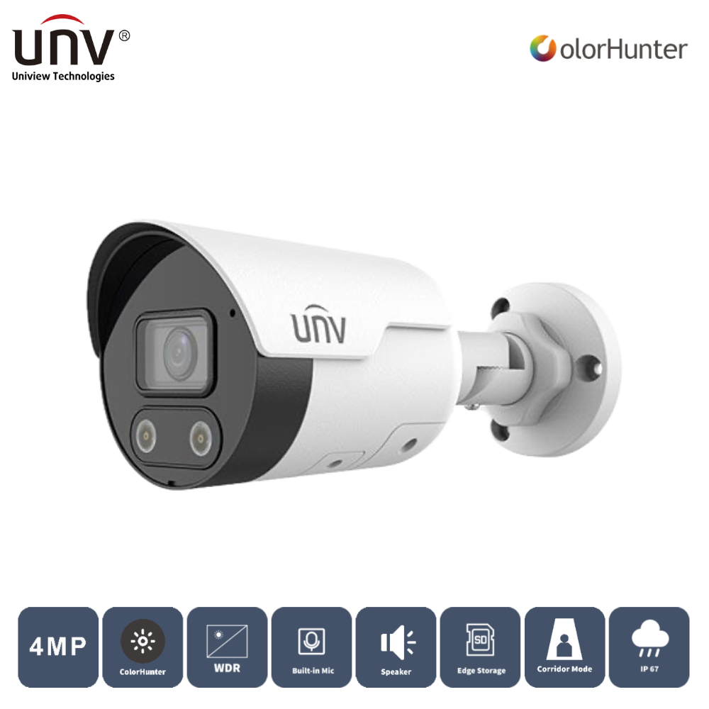 UNV 4MP BULLET 2,8mm IPC2124LE-ADF28-KMC-WL 50metre H265+ IP IR Kamera Colorhunter
