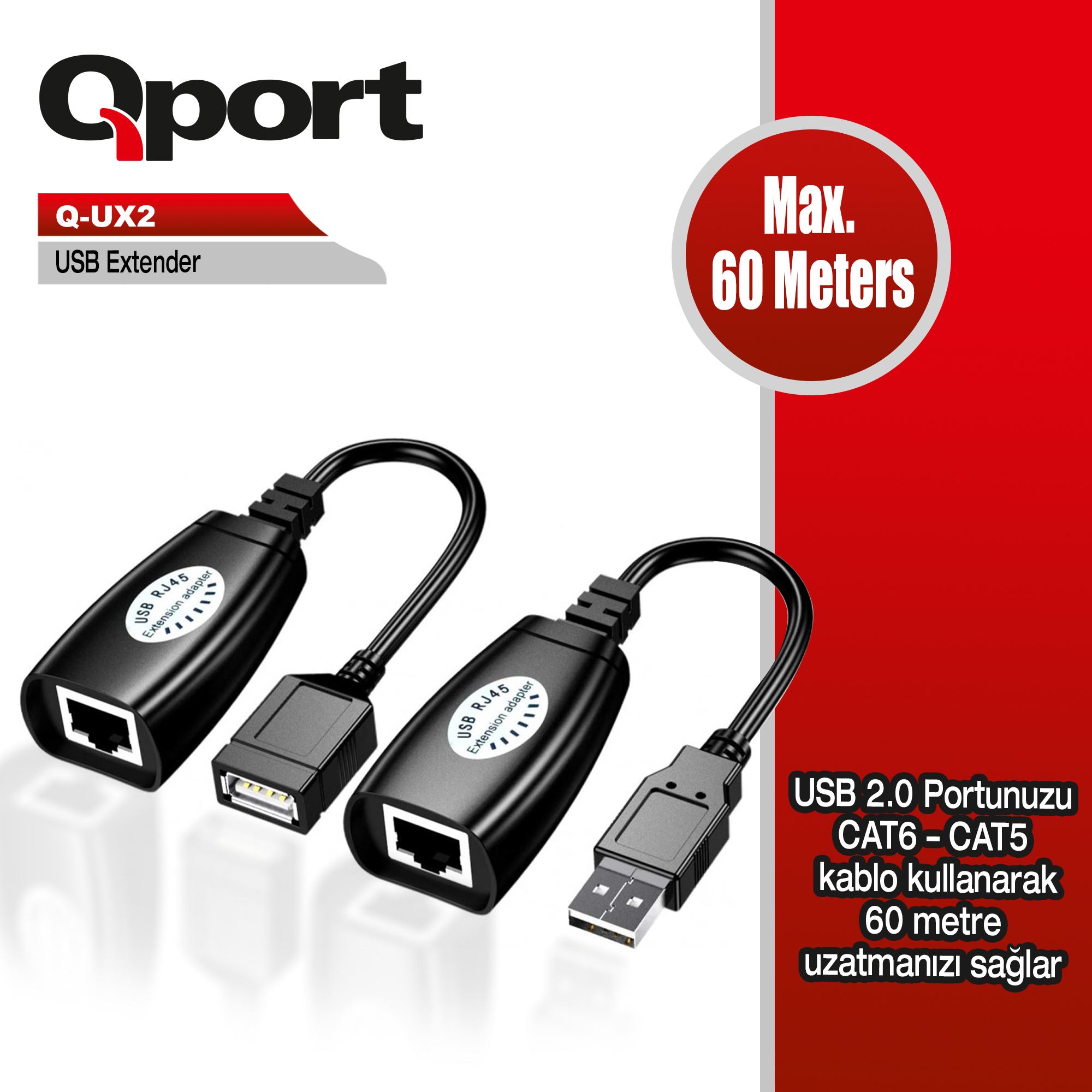 QPORT Q-UX2 60Metre USB-CAT6 USB Extender