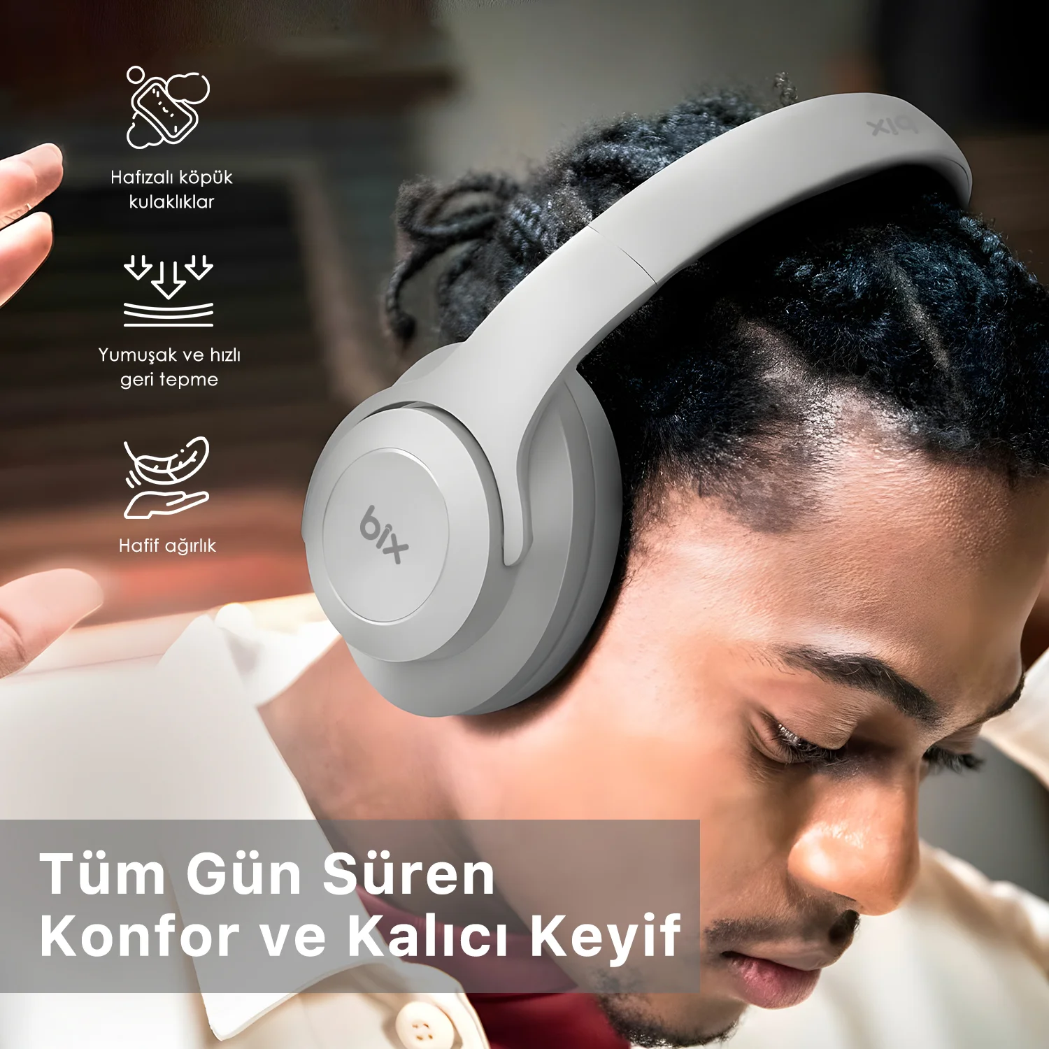 BIX BH2-IG Buz Grisi Souncraft BH2 Katlanabilir Kablosuz Kulaklık