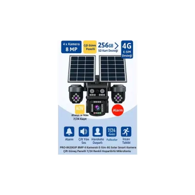 BALANDI PRO-8420GIP 8MP 4 Kameralı 4G AOV ESIM  Solar Kamera, HIEASY Yazılım